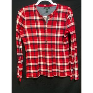 LRL Jeans Co Medium Red White Blue Plaid LS Shirt Top Buttons Ralph Lauren